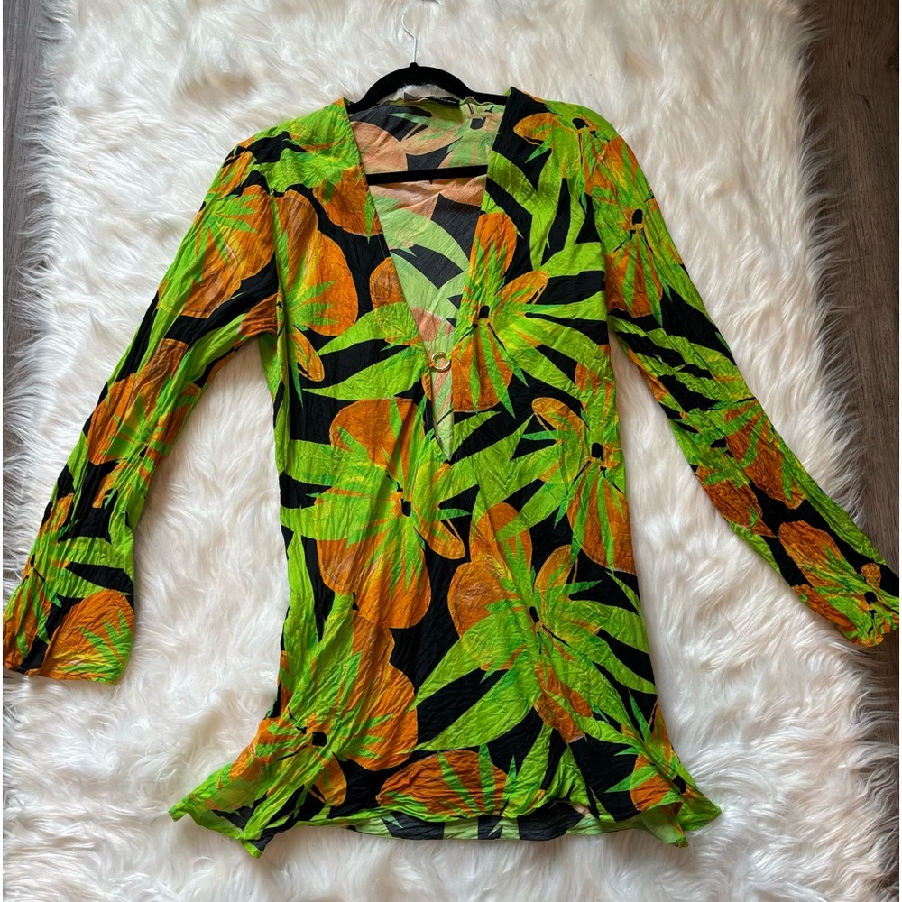 LOUISA BALLOU Green and orange kaftan dress